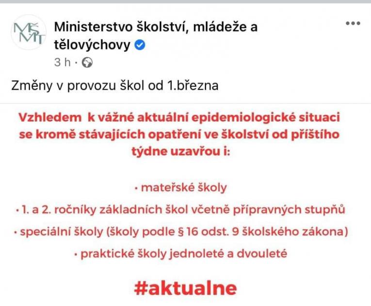 UZAVŘENÍ ZŠ A MŠ V KOUNOVĚ